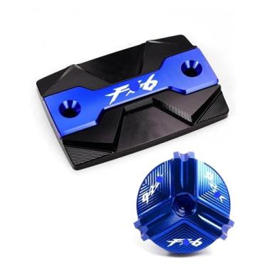 Imagem de BYYINGSUS Tampa de enchimento de óleo de motocicleta protetor de tampa de reservatório de fluido de freio frontal compatível com Y&AMAHA FZ6 FZ-6 ZF6N FZ6R FZ6S FA&zer (1 par-azul)