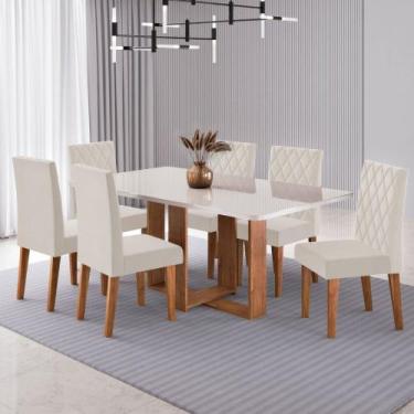 Imagem de Mesa de Jantar 6 Lugares Afrodite Mel/Blonde/Veludo Pastel - Viero Móv