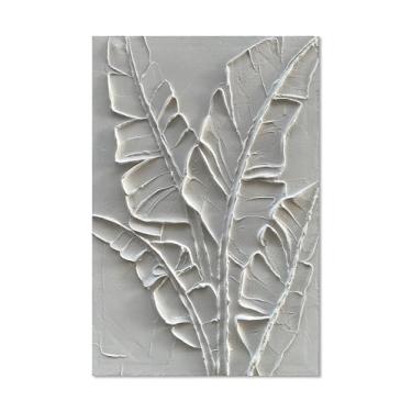 Imagem de NANKAI Pintura a óleo abstrata desenhada à mão com textura de folha branca, peça de arte moderna, pintura de arte vertical de 61 x 91 cm, decoração de parede para escritório em casa