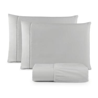 Imagem de Jogo De Lençol Casal Padrão 3pçs Micropercal 400 Fios Aveludado Não Gera Bolinhas (CINZA)