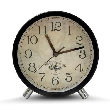 Imagem de Maxspace Despertador analógico vintage, relógio de mesa pequeno silencioso de 15 cm, sem tique-taque, relógio redondo com decoração operada por bateria para mesa/quarto/cabeceira/sala de estar (preto)