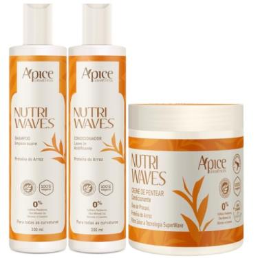 Imagem de Kit Apice Nutri Waves Shampoo e Condicionador 300ml Creme de Pentear 500g