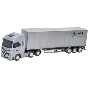 Imagem de Brinquedo S-Way Caminhão Baú, Escala 1:30, Portas Traseiras Articuladas, C/Giro, Trava de Apoio, Para Crianças, Presente, Carrinho Infantil, Coleção, Design Realista (Cinza)