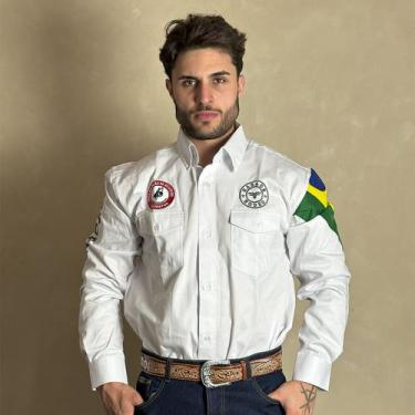 Imagem de Camisao country radade masculina bordada barretos peao, Branco, GG