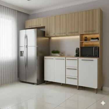 Imagem de Armário De Cozinha Completa Marina 250cm Com Aéreo para Geladeira e Ba