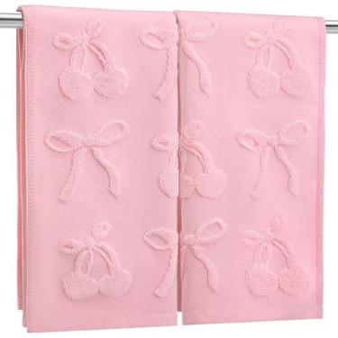 Imagem de Toalhas de mão FuWeave Pink Cherry Bow 100% algodão x2 35x75cm