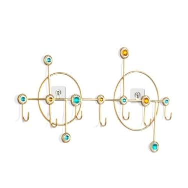 Imagem de Cabideiro criativo montado na parede com 7 ganchos chave decorativa gancho de roupas para entrada, quarto, varanda suporte de parede (ouro)