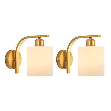 Imagem de Luminária de parede dourada, arandela de vidro branco, luminária de parede moderna, luminária de mesa de cabeceira E27 para sala de estar interna, quarto e cabeceira