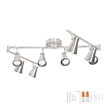 Imagem de Luminária de LED com 8 luzes de pista flexível, holofote ajustável para teto com cabeça de trilho GU10, iluminação de destaque, braço oscilante dobrável, níquel escovado (lâmpadas não incluídas)