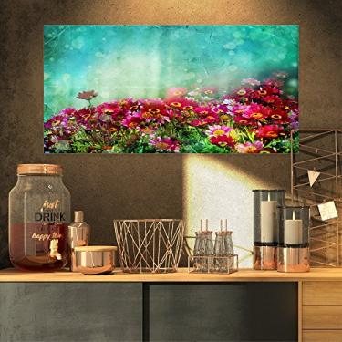 Imagem de Designart Impressão de arte em tela azul com pequenas flores vermelhas e rosas, 81 x 40 cm