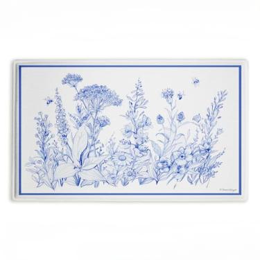 Imagem de Stupell Industries Blue Toile Flowers Tapete de pelúcia impresso para banheiro, design por Susan Winget, 76 x 0,8 x 45 cm