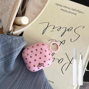 Imagem de inewateri Capa fofa compatível com Airpods 4 com kit de limpeza, design estético com padrão de estrelas, capa protetora de TPU macio à prova de choque para mulheres e meninas para Airpod 4 - rosa
