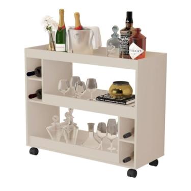 Imagem de Aparador Buffet Multiuso com Adega e Rodízio Cantinho do Café Sala Cozinha Recepção Decoração Retrô(Perola)