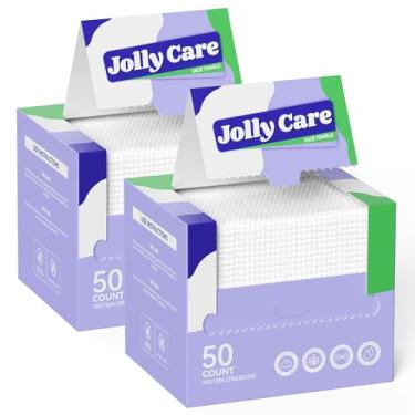 Imagem de Jolly Care Toalhas de rosto descartáveis, toalha de rosto XL de 25 cm × 30 cm, descartável, removedor de maquiagem macia, lenços secos e espessos para limpeza feminina, cuidados com a pele, 50