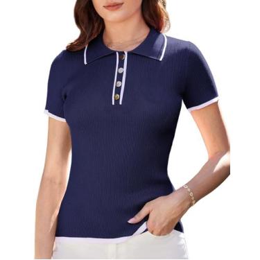 Imagem de Suéter polo GRACE KARIN 2025 para mulheres azul marinho tamanho S