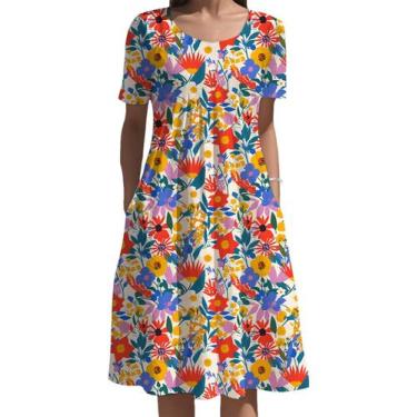 Imagem de Vestido feminino Medlor Boho de manga curta com estampa floral 2025