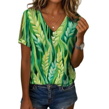 Imagem de Blusa feminina Zhyaj com estampa floral boho com decote em V e manga c