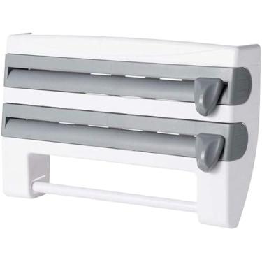 Imagem de Suporte de guardanapo de papel toalha de parede 3 em 1 dispensador de filme caixa de lenços de alumínio cortador de churrasco molho garrafa rack de armazenamento (cor: Argento) (Argento)