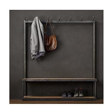 Imagem de Cabide de pé cabide de parede para entrada, com banco para sapatos, organizador de sapatos com bengaleiro, cabide funcional 3 em 1 com ganchos, industrial, para quarto, corredor, hall de entrada (co