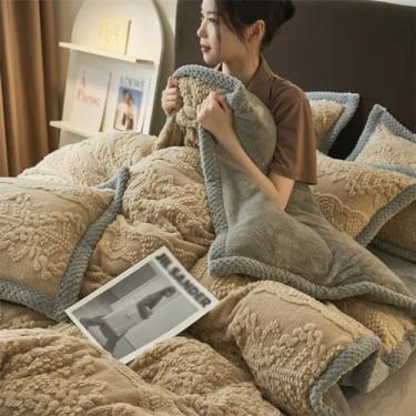 Imagem de Jogo de cama casal casal - tecido jacquard ártico macio de alto peso e tecido jacquard de tafetá fronha acolchoada à mão antiestática quente outono e inverno conjunto de 4 peças (G, 1,5 ~ 1,8 m / 200