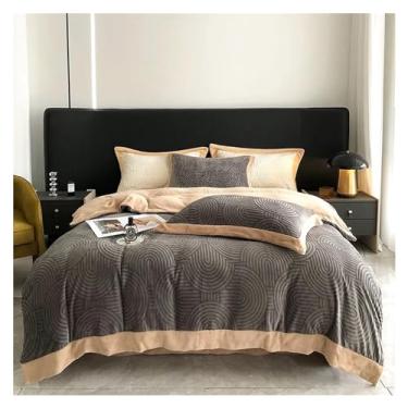 Imagem de Conjunto de cama cinza de inverno macio de pelúcia quente engrossada escultura 3D colcha lençol fronha (9 Queen)