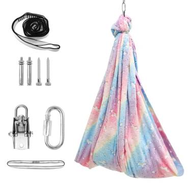 Imagem de Balanço interno para crianças e adultos, rede de flanela brilhante, balanço sensorial, multifuncional, para entrada de casa, quarto, sala de ioga (rosa)