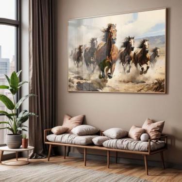 Imagem de Quadro com Moldura e Acrilico Cristal Vidro Sala Quarto Cavalos Corren