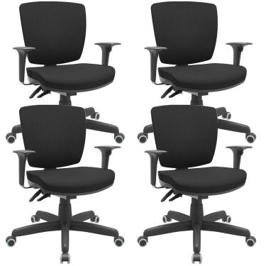 Imagem de Kit 04 Cadeiras Escritório Executiva Office Giratória Preto Baixa Flexi P03 Poliéster Preto - Lyam