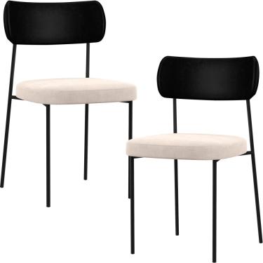 Imagem de Kit 02 Cadeiras Estofadas Para Sala De Jantar Melina L02 Couríssimo Preto Suede Bege - Lyam Decor