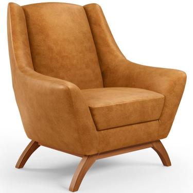 Imagem de Poltrona Decorativa Fixa Base de Madeira Castanho Juliet D02 Couríssimo Whisky B-90 - Lyam Decor