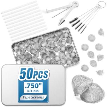 Imagem de Filtro de telas de tubo, tela de tigela com design afunilado ajustável de 50 peças com limpadores de cachimbos, ferramenta 3 em 1, escova de garrafa, malha de aço inoxidável de 0,75 polegadas com