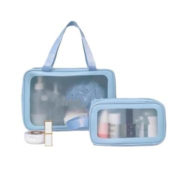 Imagem de Necessaire Viagem Banheiro, Kit 3 Necessaire Maquiagem Feminina Transparente(AZUL -QB24017)