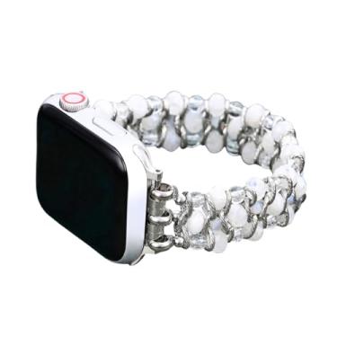 Imagem de Cape Diablo Pulseira feminina compatível com Apple Watch - pulseira trançada feita à mão - 49 mm, 46 mm, 45 mm, 44 mm, 42 mm, 41 mm, 40 mm, 38 mm, Moon Mirage, Large - Fits 6.5-7.0 inch wrists