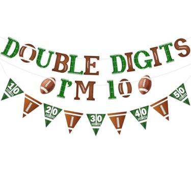 Imagem de JOYMEMO Football 10th Birthday Party Decorations, Double Digits Happy Tenth Birthday Banner, Sport Themed Banner, Sport Football Party Supplies for Ten- Year-Old Boys Girls