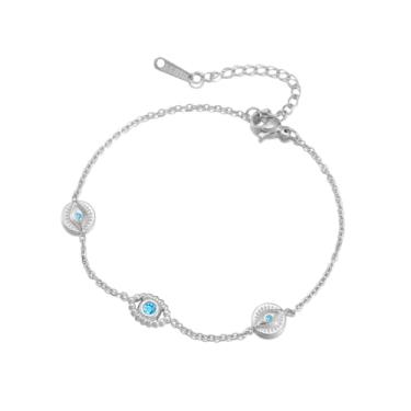 Imagem de LIKGREAT Pulseira de olho turco com olho azul turquesa com aço inoxidável turquesa joia de amuleto de proteção turca com zircônia para mulheres, Medium, Aço inoxidável, Sem Pedra Preciosa
