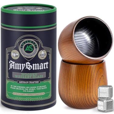 Imagem de Copo de uísque de madeira feito à mão com tubo de presente – Vidro carbonizado antiquado, copo de bourbon carbonizado | Presente exclusivo de uísque para homens, pai, marido, amigos, aniversário e