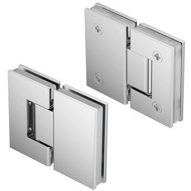Imagem de Ranbo Dobradiças de porta de chuveiro de vidro a vidro de 180°, latão sólido resistente, cromo polido, serve para painéis espessos de 8 a 12 mm, para chuveiros sem moldura. Pacote com 2, capacidade de