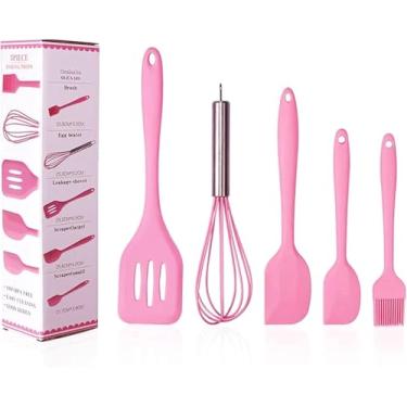 Imagem de Kit Utensílios de Cozinha em Silicone 5 Peças Resistente ao Calor com Batedor e Espátulas (Pink)