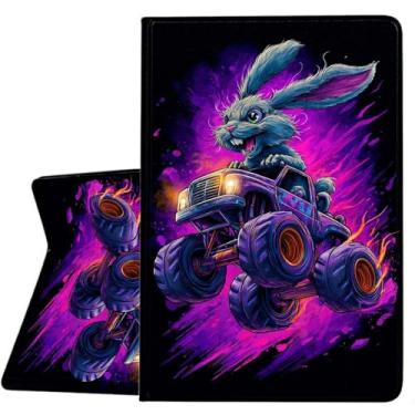 Imagem de ZHJLZQAI Capa para iPad 9ª/8ª/7ª geração 2021/2020/2019 de 10,2 polegadas, suporte de ângulo de visão ajustável, leve, ajustável, despertar/hibernar, coelho no caminhão monstro