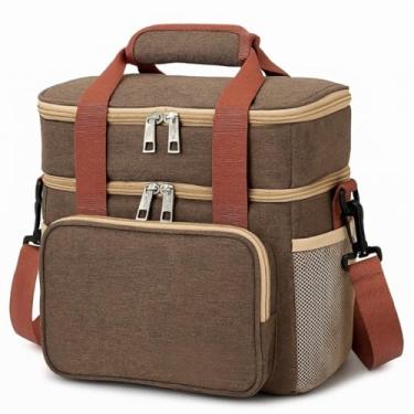 Imagem de Bolsa Termica Marmita Lancheira Térmica Grande Alça Ombro Trabalho Passeio Academia Dois Andares (Marrom)