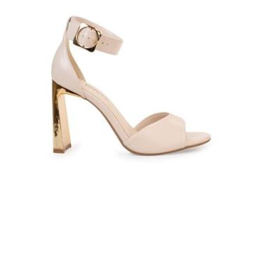 Imagem de Sandália Bebecê Salto Bloco com Tira Frontal e Fivela, Creme, 38