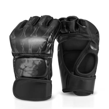 Imagem de Luvas de boxe Flexzion Half Finger – Luvas de luta MMA Muay Thai UFC Ultimate Punch Sanda Fighting Training para homens adultos, Preto