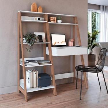 Imagem de Conjunto Escrivaninha E Estante Para Escritório B94 Branco Montana Nov