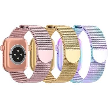 Imagem de FIT IT Kit com 3 Pulseiras Metal Magnético Milanês Respirável Compaível com Apple Watch Series 11, SE3, Ultra 3 (Rosê+Dourado+Colorida, 44mm)