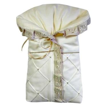 Imagem de Saco Porta Bebê neutro Bege Bordado 100% Algodão Saco bebe Dormir Bege