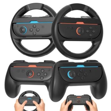 Imagem de Switch 2 Grip Set (2 Joycon Grips + 2 Steering Wheels + 4 Thumb Caps),Ergonomic & Anti-Slip Nintendo Switch 2 Controller Holder, Hand Grip Accessories for Switch 2/1/OLED, Family Pack for Mario Kart