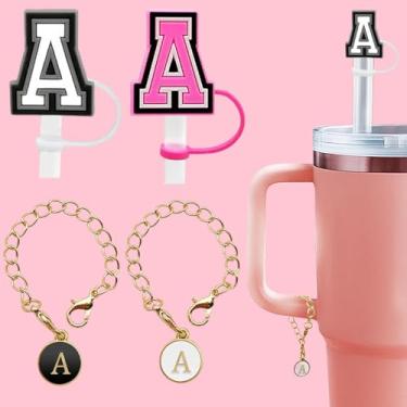 Imagem de Acessório de garrafa de água com letras de 4 peças para copos Stanley, capas de canudo de silicone reutilizáveis, pingentes de alfabeto personalizados - Letra A