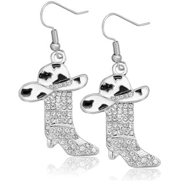 Imagem de Brincos femininos com pingente de botas Western Cowgirl Texas brilhantes strass country concerto roupa rodeio boho vestido chique fantasia moda joias presente, Medium, Liga de aço, Sem pedra preciosa
