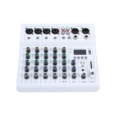Imagem de Asixxsix 6 Channel DJ Mixer, Professional Audio Mixer com BT MP3 Player, 48V Phantom Power, BT, Built-in Guitar Amp, Mini Mixer for Streaming, Podcast, Recording, Home Studio (WHITE)