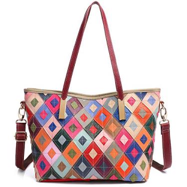Imagem de Bolsa feminina multicolorida, de couro legítimo, bolsa de mão colorida, Multicolorido-l, Large